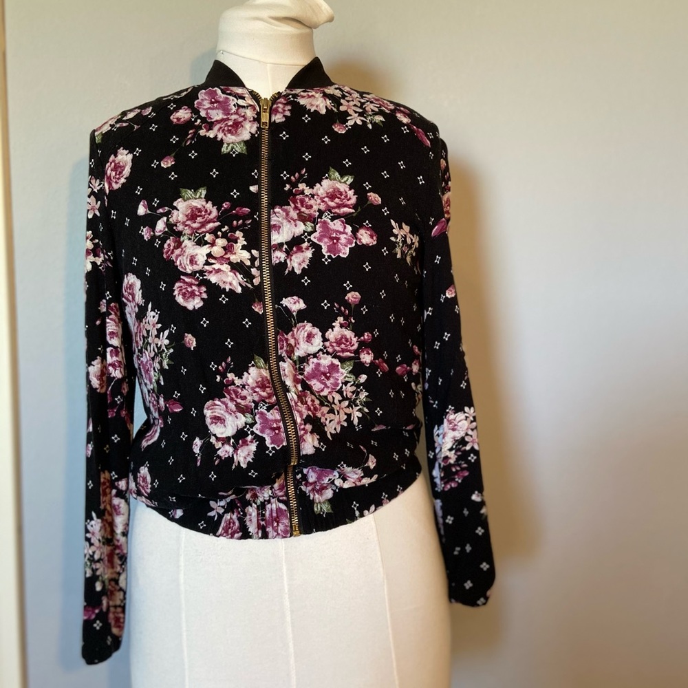 Black floral bomber jacket